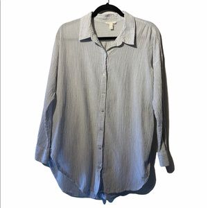 Eileen Fisher Striped Button-Up Crinkled Blouse